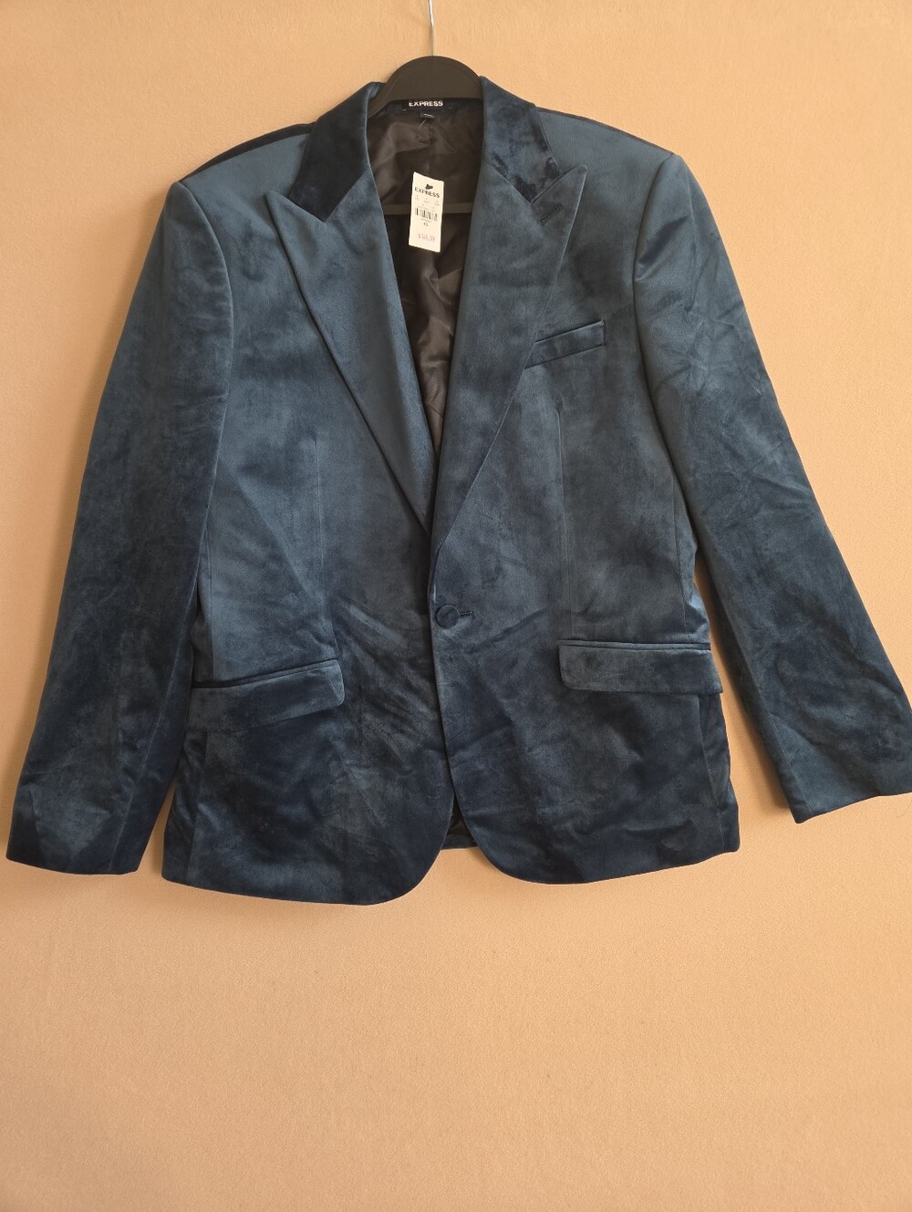 Express Suit Jacket Men 40s Slim Fit  Single Breasted Velvet Tuxedo Blazer Blue